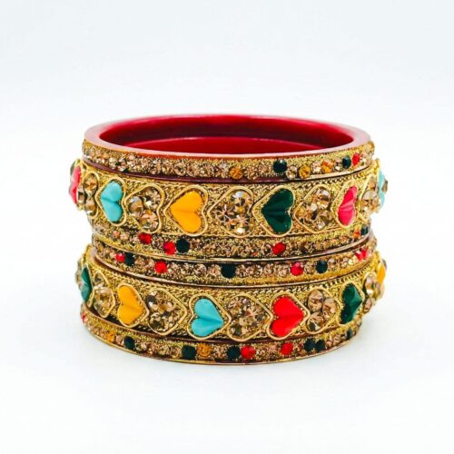 Shaped bangles with intricate gold detailing, perfect for traditional and festive occasions.
